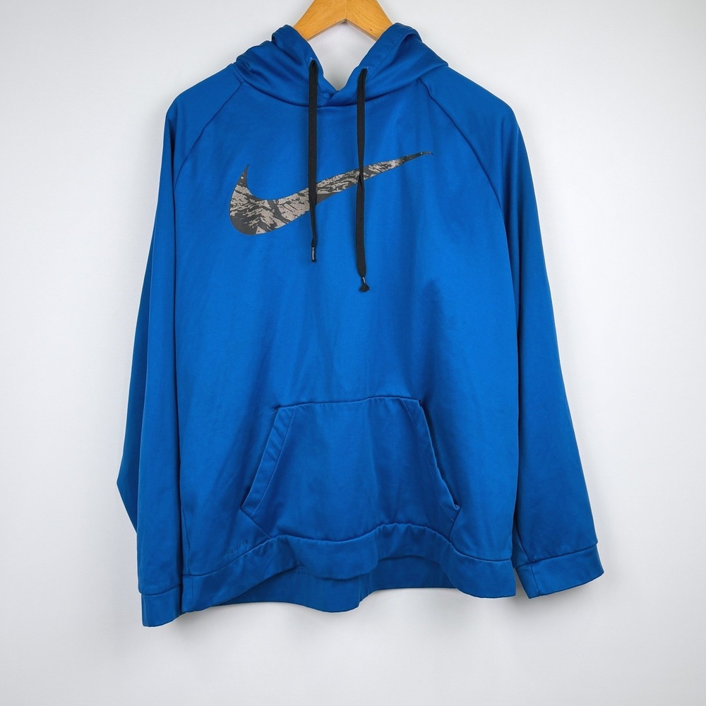 Nike Hoodie Mens XL Blue Dri-Fit Camo Swoosh Pullover Activewear